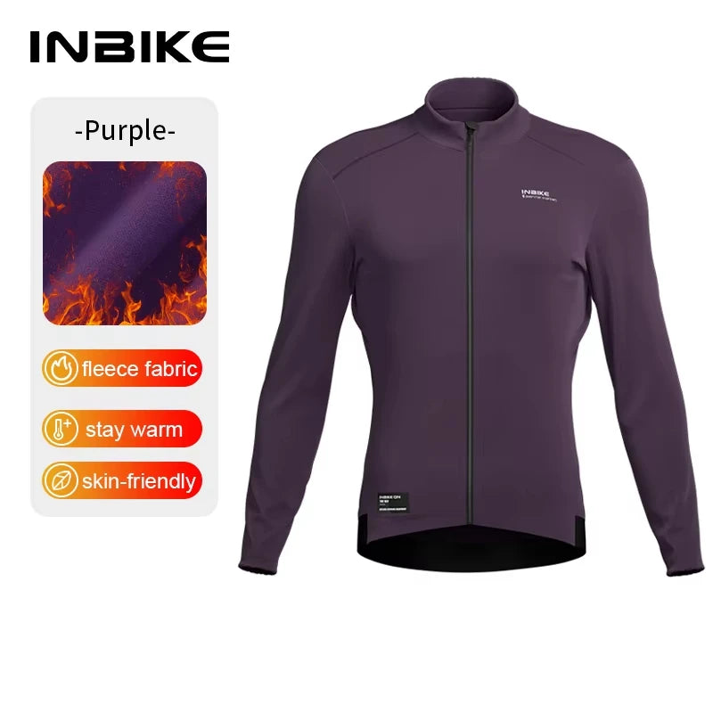 INBIKE Men's Cycling Jersey Winter Thermal Long Sleeve Fleece MTB Cycling Jacket Bicycle Top Bike Clothing with 3 Rear Pockets