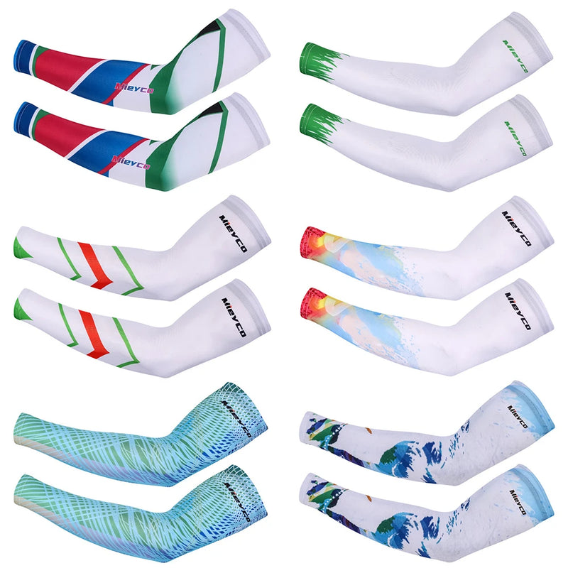 Men Cycling Arm Sleeves Sun Protection UV Proof Arm Covers Cuffs for Running Biking Driving Outdoor Sports