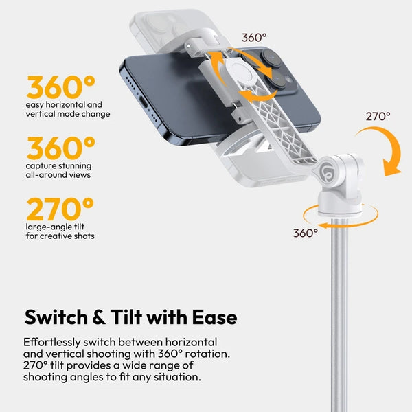 ជើងកាមេរ៉ា Ulanzi TT88 1.44M Overhead Selfie Stick Phone Tripod ជាមួយ Magnetic Clamp ជើងកាមេរ៉ាបន្ថែមឥតខ្សែសម្រាប់ការផ្សាយផ្ទាល់ Vlog