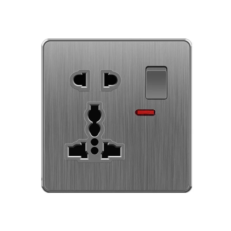 Nordic style large tilt plate grey 13A British standard electrical switch socket, universal wall dual socket with USB port 2.1A