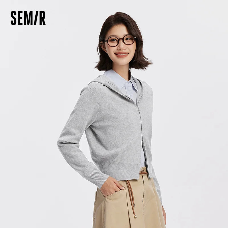 Semir Women Cardigan Hooded Solid Knitwear Regular Shoulder Slim Soft Casual Style Autumn Layering Sweater 2026
