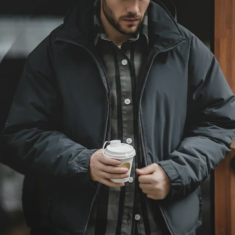 Maden Winter Hooded Down Jacket for Men White Duck Down Filling Thickened Warm Outer Coat Outdoor Windproof Parkas Black Jacket