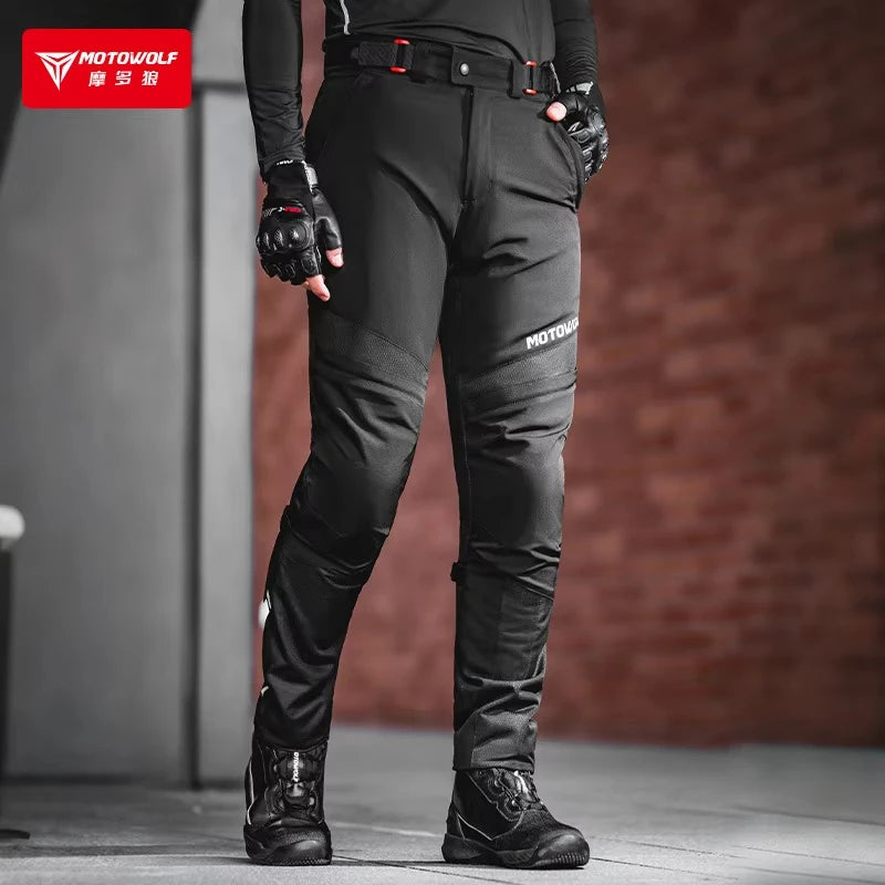 ខោជិះម៉ូតូរដូវក្តៅ Motowolf ខោម៉ូតូដែលមានវិញ្ញាបនបត្រ មានសំណាញ់ខ្យល់ចេញចូលបាន ប្រឆាំងនឹងរដូវស្លឹកឈើជ្រុះ ខោឆ្នូតឆ្លុះបញ្ចាំងសម្រាប់រដូវកាលទាំងបួន