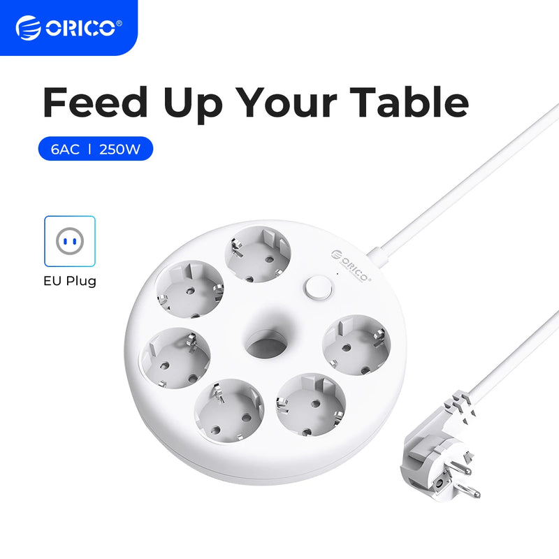 ORICO Electrical Multiple Socket with Extension Cable Power Strip EU Plug 6AC Outlets 1.5m Office and Home Overload Protection
