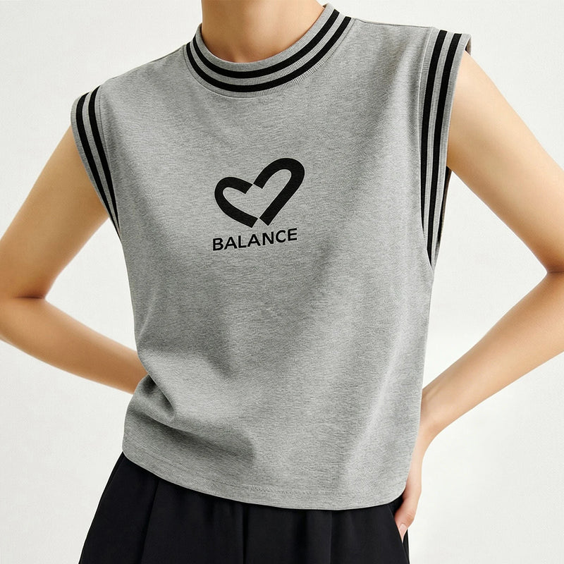 Amii Sleeveless Women's T-Shirt 2026 Summer New Stretch Cotton Tank Top Letter Embroidered Loose Casual Tee For Women 12642116
