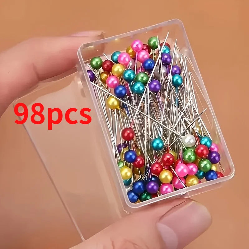 98pcs Mixed Color Metallic Beaded Sewing Pins,Large Head Positioning Pins.for Sewing,Tailoring,Quil.Sewing Supplies Accessories
