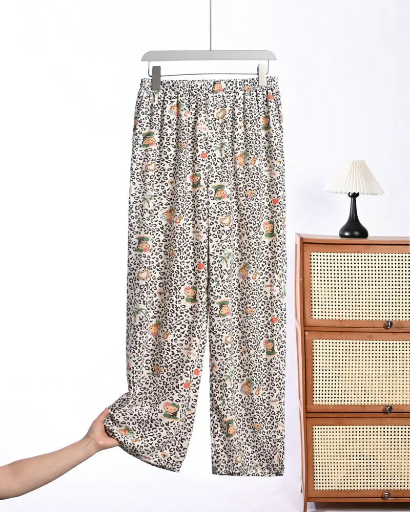Floral Pajamas Pants Woman Nightwear Spring Summer Loose Sleeping Bottoms Lounge Home Wear Elastic Waist Sleepwear Trousers