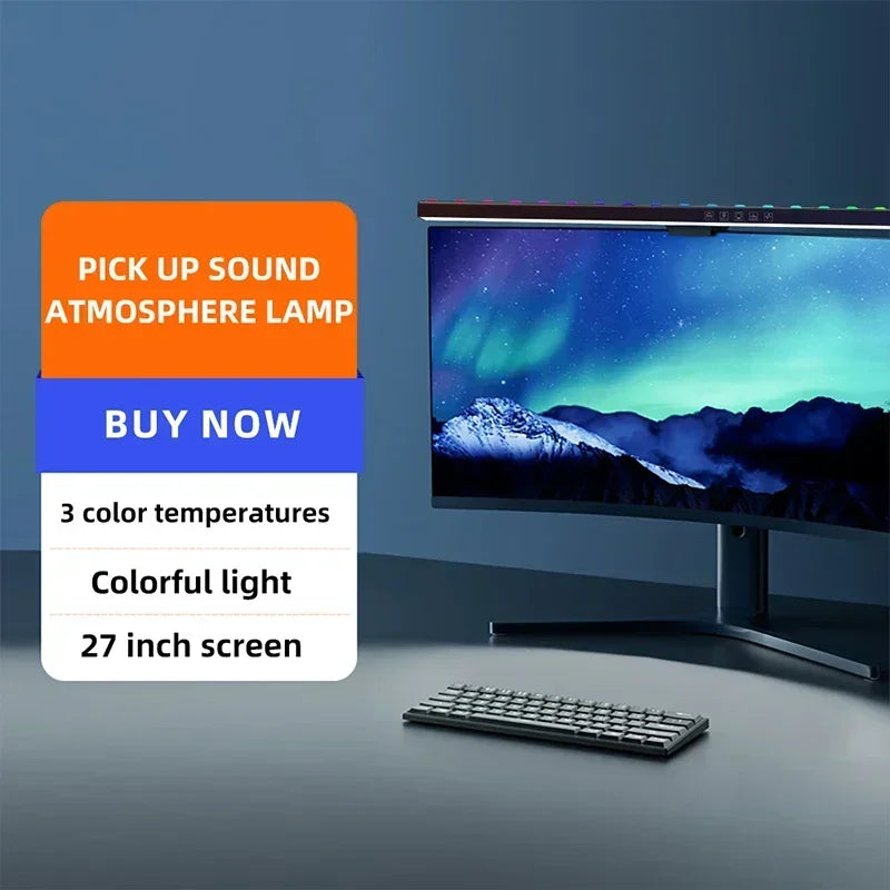 របារពន្លឺអេក្រង់កោង LED កុងតាក់កំណត់ម៉ោង របារពន្លឺម៉ូនីទ័រកុំព្យូទ័រ RGB ពន្លឺស្រអាប់គ្មានជំហានសម្រាប់ការសិក្សា លេងហ្គេម ការងារ