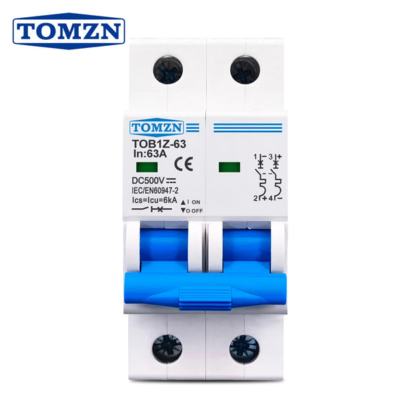 TOMZN 2P DC MCB 6kA 500V Mini Circuit Breaker 3A 6A 10A 16A 20A 25A 32A 40A 50A 63A Y Connection