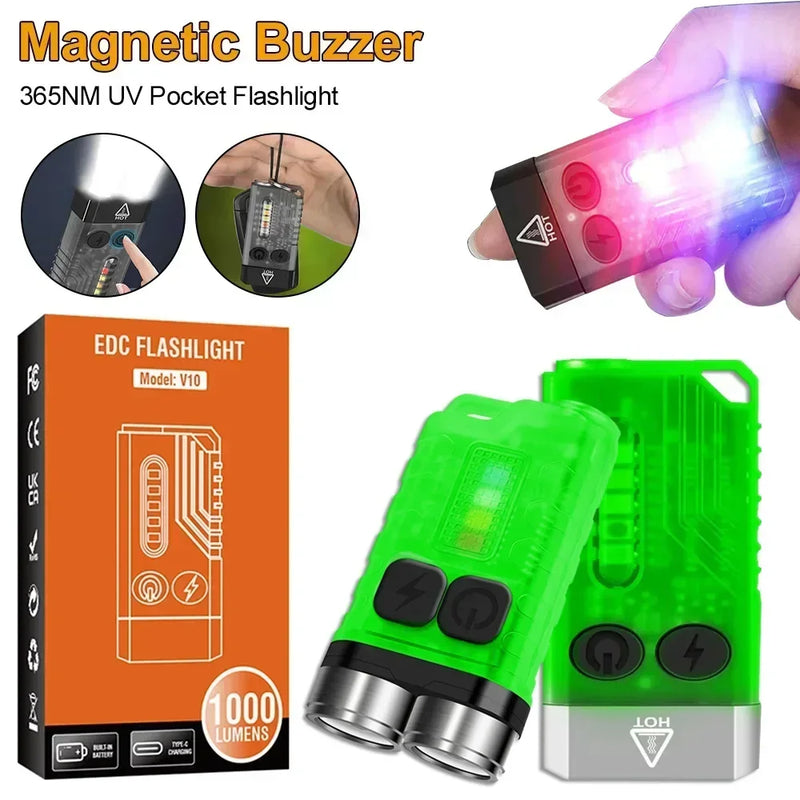 ភ្លើងពិល EDC V3/V10 ភ្លើងសោរប្រភេទ C អាចសាកបាន ភ្លើងពិលតូចភ្លឺខ្លាំង ជាមួយមេដែក UV សម្រាប់បោះតង់ ចង្កៀងហោប៉ៅ
