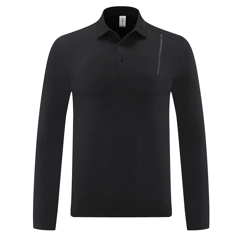 Men's Outdoor Sports Long Sleeve Polo Shirt with Zipper Accent Collar Quick - Dry Breathable Casual Top