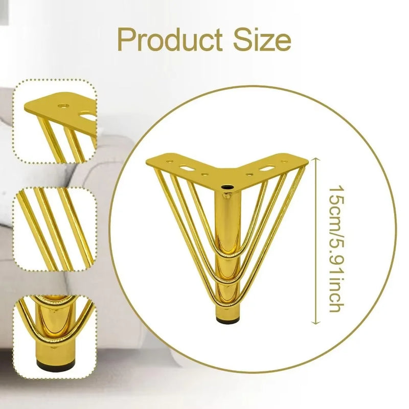 4Pcs Metal Furniture Legs Gold/Black/Silver, Modern Triangle Sofa Cabinet Feet, Replacement Support Leg for Couch Table Dresser