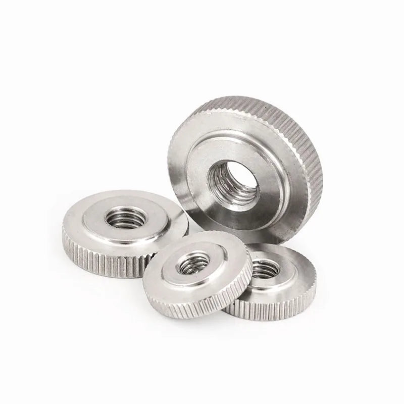 304 Stainless Steel Knurled Hand Thin Nut Through Hole Flat Head Flat Nut GB807 Lock with Step M3 M4 M5 M6 M8 M10 M12