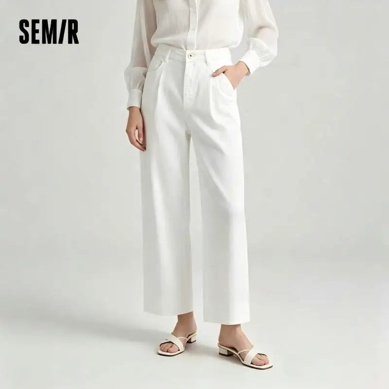 Semir Women Jeans Cooling 2026 Wide Leg Raw Hem Ankle Length Urban Casual Everyday Style Soft Comfortable Daily Wear Trendy