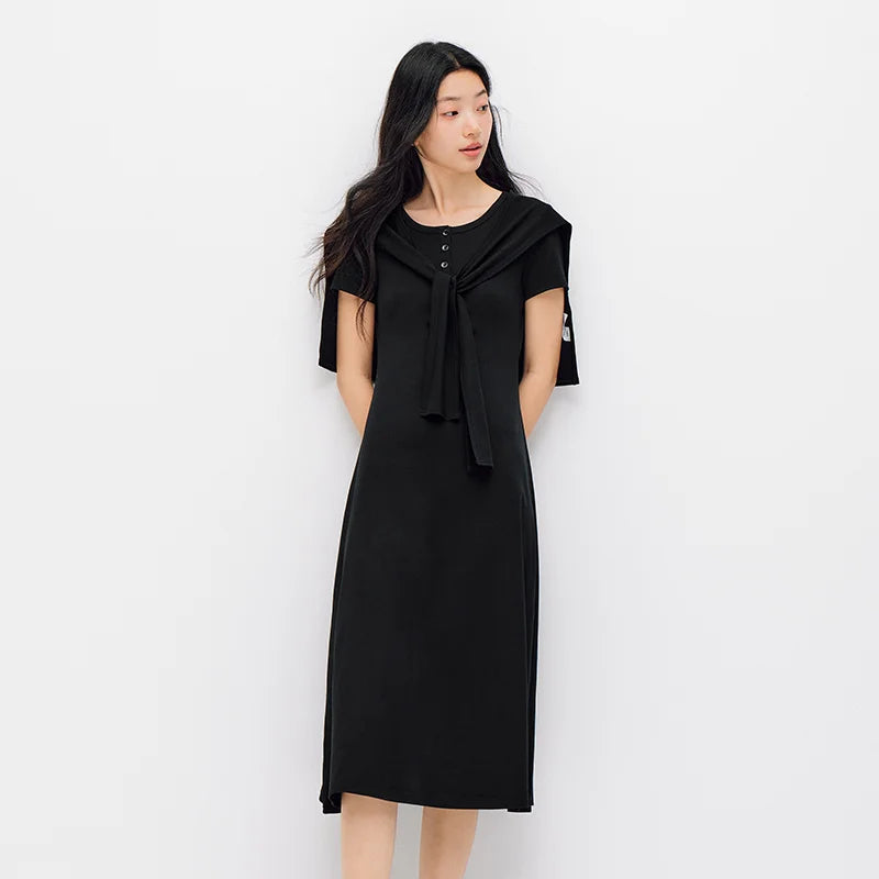 Semir Women Dress Cool Feeling Henry Neck Standard Shoulder Solid Shawl Elegant Casual 2026 Summer Fashion Top