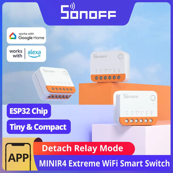SONOFF MINIR4 Extreme WiFi Smart Switch 1-10PCS Tiny Size External Switch Control Detach Relay Mode via EWeLink Alexa Google