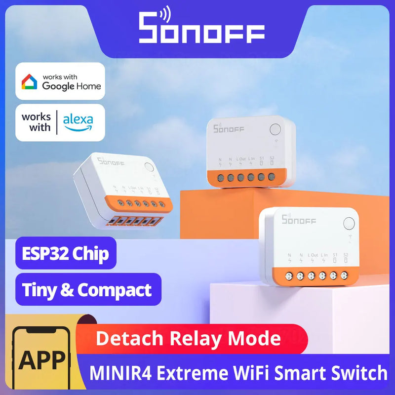 SONOFF MINIR4 Extreme WiFi Smart Switch 1-10PCS Tiny Size External Switch Control Detach Relay Mode via EWeLink Alexa Google