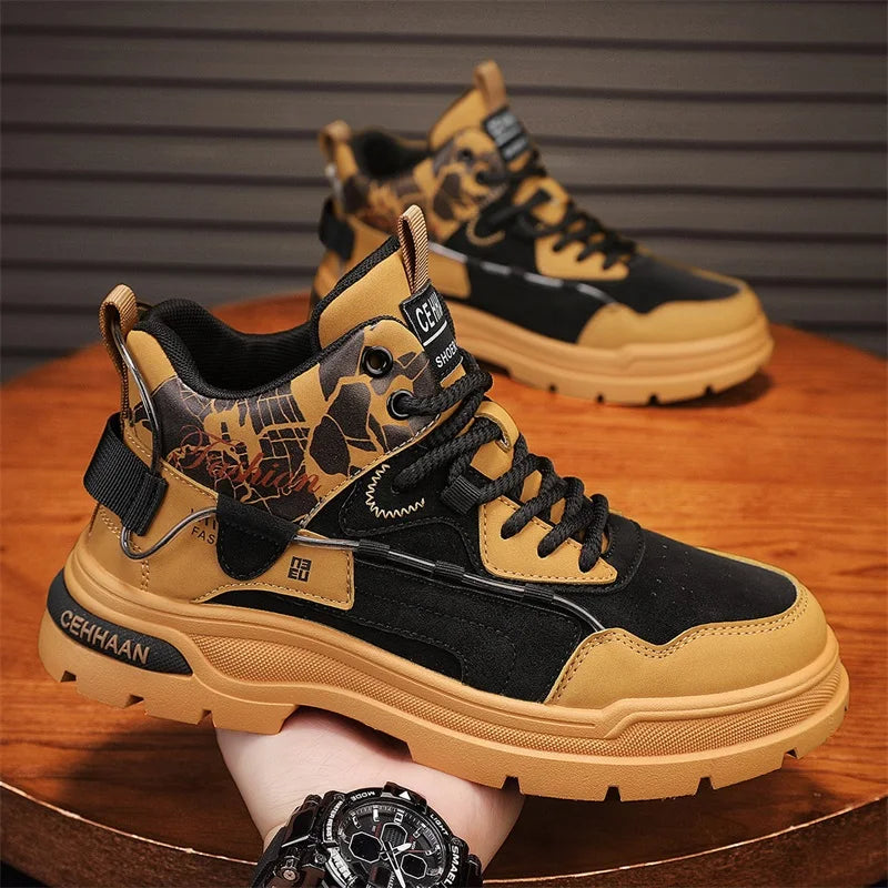 Mens Sports Shoes 2025 Autumn Winter New High Top Fashion Color Blocking Design Wear-resistant Snug Sports Mens Short Boots