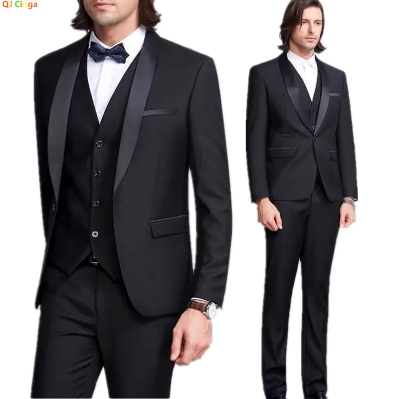 2026 Men's Black 3-Piece, Slim-fit Formal Jacket and Waistcoat Paired with Trousers, Asian Size, Red, White, Gray, Purple