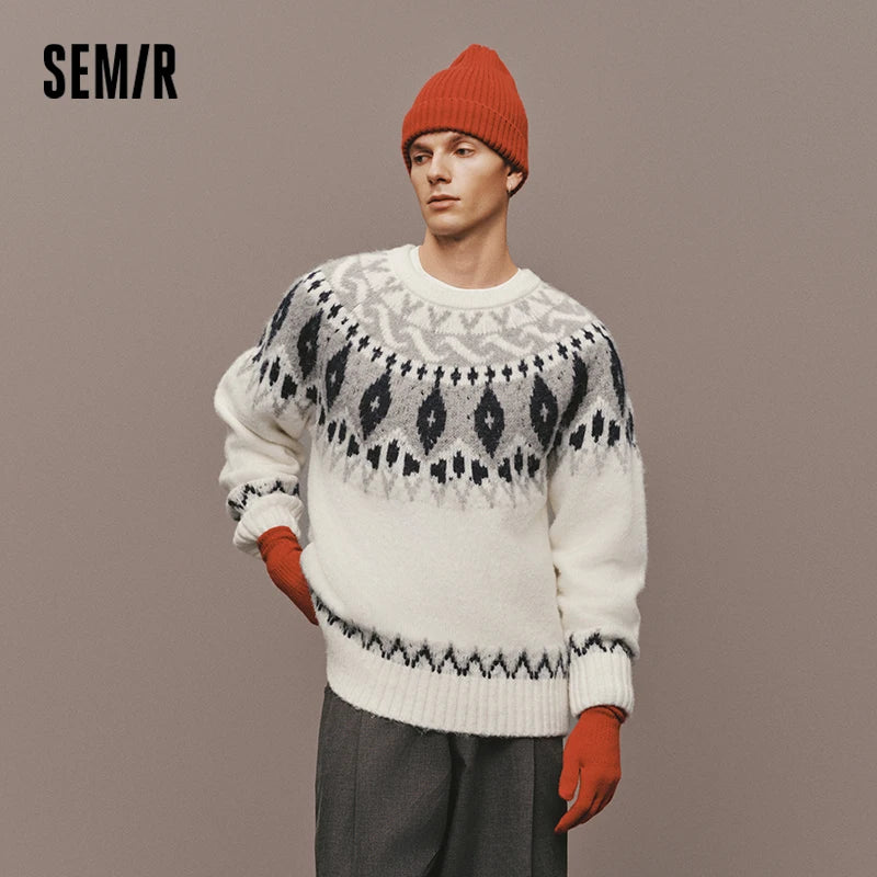 Semir Knitted Sweater Men Winter Iridescent Yarn Fair Isle Jacquard 2025 New Couple Retro Pullover Sweater Men'S Clothing