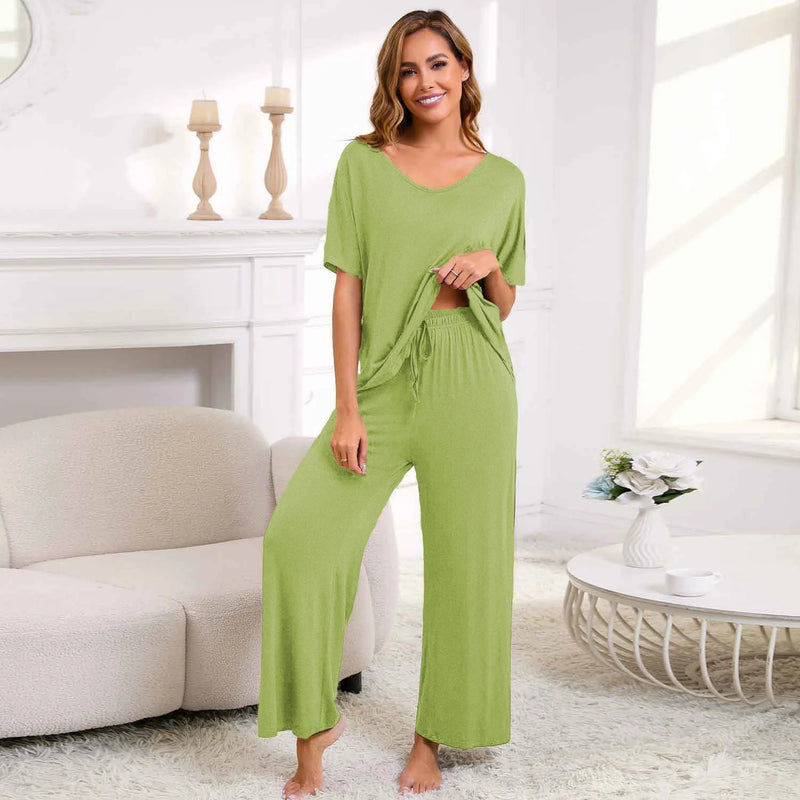 New European Women's Pajamas Short Sleeved Pants Suit Casual Two-piece Set For Women Loose Sleepwear Home Modal Pijama De Mujer