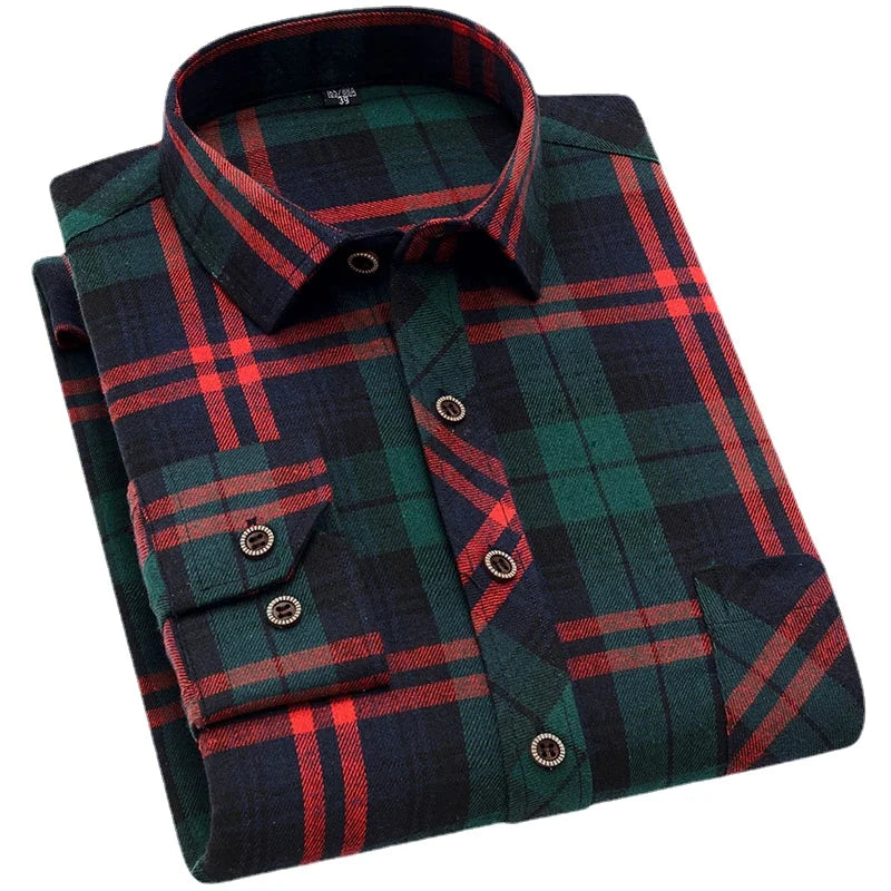 2026 New Men's Long Sleeved Shirts, Autumn Classic Plaid Shirt, with Single Breasted Lapels Camisas 17 Color Grid To Choose From
