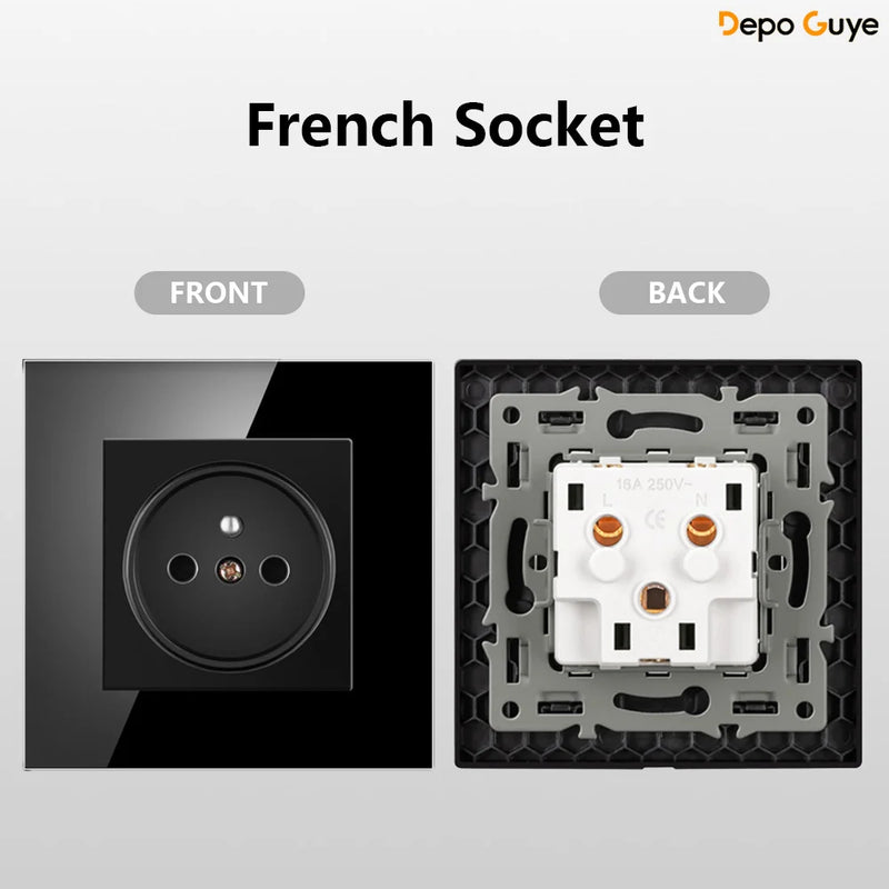 European Standard 4 Gang Wall Power Socket 16A Glass Panel with Dual USB Type-C Ports White/Black Industrial Home Hotel
