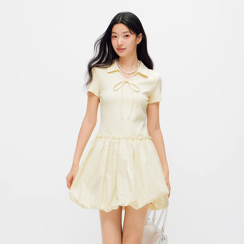 Semir Women Dress Polo Collar Ruffle Spliced Cute Versatile Sweet Bud Mini 2026 Summer Casual Fashion Top