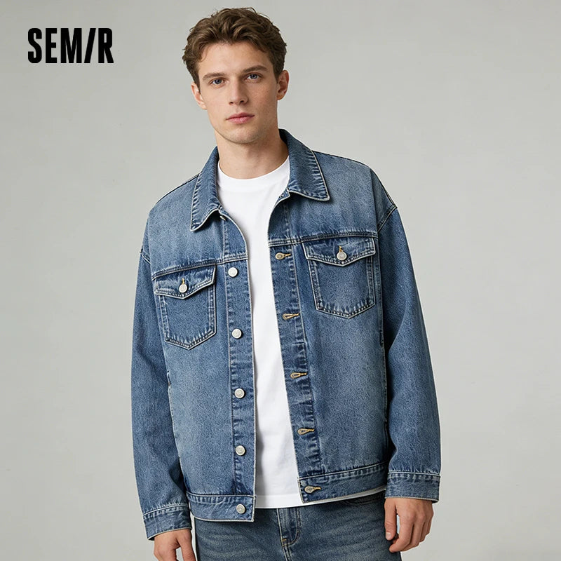 Semir Retro Jacket Unisex 2026 Spring Denim Loose Lapel Casual Versatile Fashion Comfortable Daily Wear Outerwear