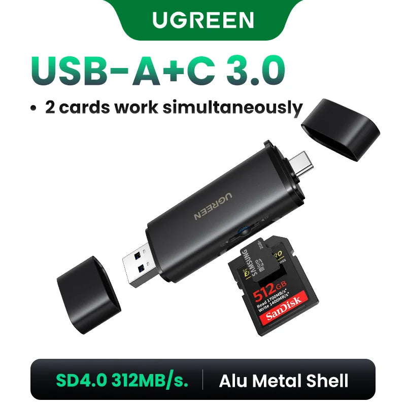 UGREEN Card Reader SD4.0 312MB/s USB-C to SD MicroSD TF Memory Card Adapter for Laptop Phone Macbook Windows MacOS Cardreader