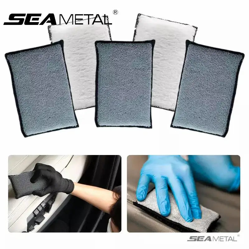 SEAMETAL 2-5PCS Soft Double Side Microfiber Scrubbing Sponge Car Leather Cleaning Microfiber Towel Wax Sponge Car Care Tools