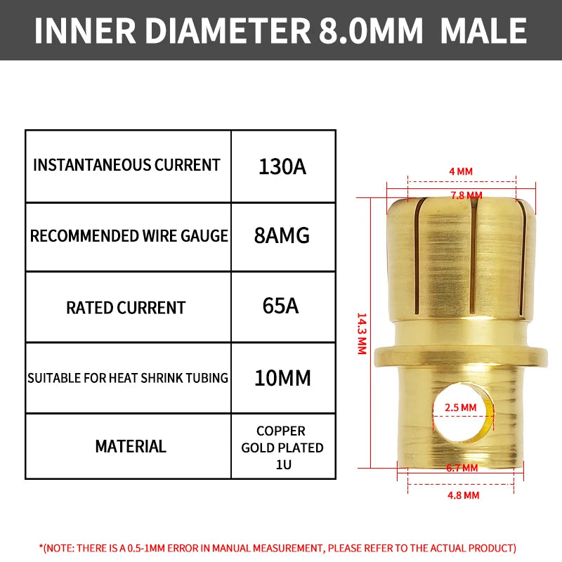 2/3/3.5/4/5/5.5/6/6.5/8mm Aircraft model pure copper Banana Plug Gold Plated Copper Brushless Motor Bullet Connector 40pcs