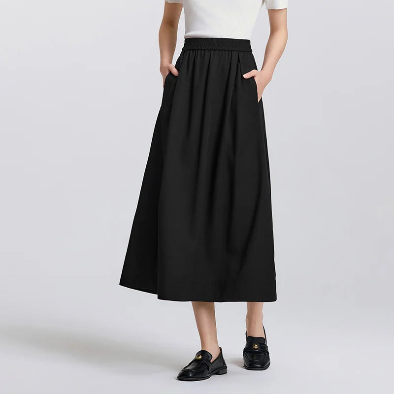 Semir Elegant Skirt Women Spring Elastic Waist Solid Color A Line Umbrella Skirt Hip Covering Versatile Slouchy Maxi Top