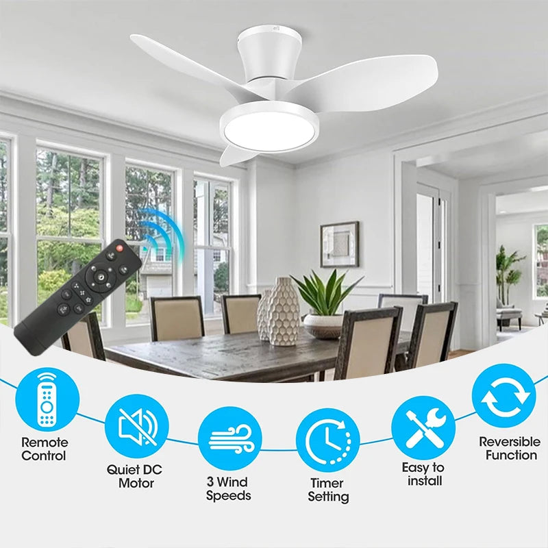Ceiling Fan with Light 85V-265V Remote Control Dimmable 3 Speed Modern Wood Grain Design for Bedroom Indoor Silent DC Motor