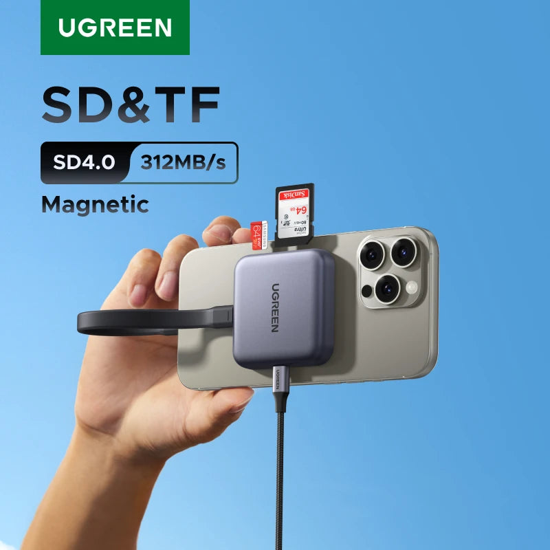 UGREEN Magnetic Card Reader USB-C to SD/TF Slot SD4.0 312MB/s for Magsafe Phone Laptop Accessories SD Micro SD Card Adapter
