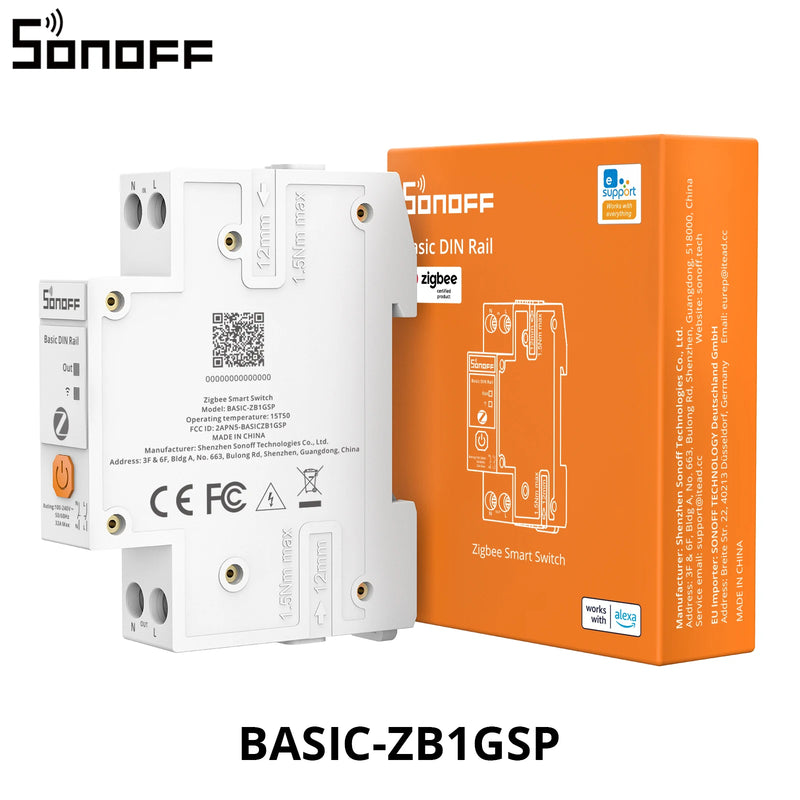 SONOFF BASIC-ZB1GSP Basic DIN Rail Zigbee Smart Switch 32A High-Power Double-Pole Switching Energy Tracking Overload Protection