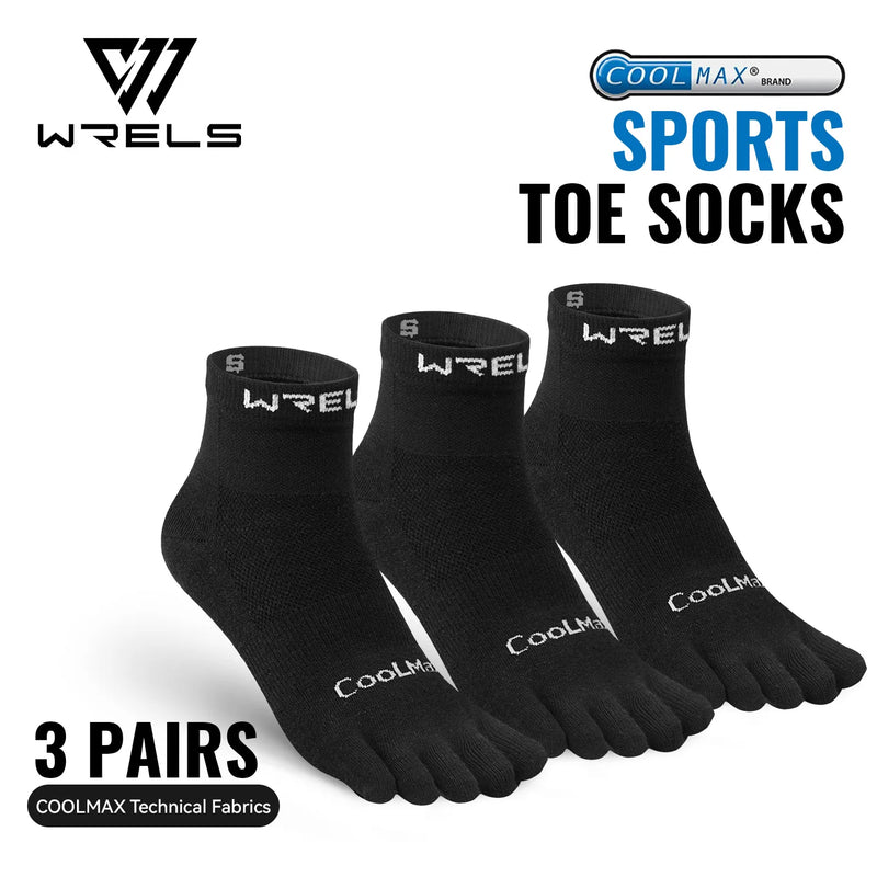 WRELS Coolmax Running Socks Toe Socks Breathable Five Finger Socks Anti Blister Quick Dry Cushioned Men Women Athletic Socks