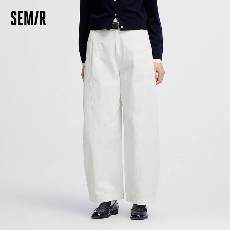 Semir Women Pants Washed Brushed Curved Barrel Leg Elastic Waist Loose Casual Autumn Trousers Daily Wear 2026