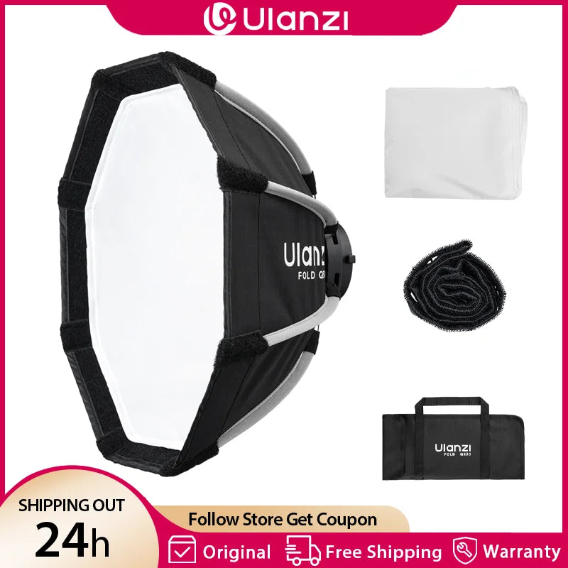 Ulanzi FOLD QS30 ប្រអប់ទន់រាងអឌ្ឍកោណ ទំហំ 30 សង់ទីម៉ែត្រ Mini Bowens Mount ឧបករណ៍ចែកចាយបញ្ចេញពន្លឺរហ័ស សម្រាប់ស្ទូឌីយោថតរូប Lightning