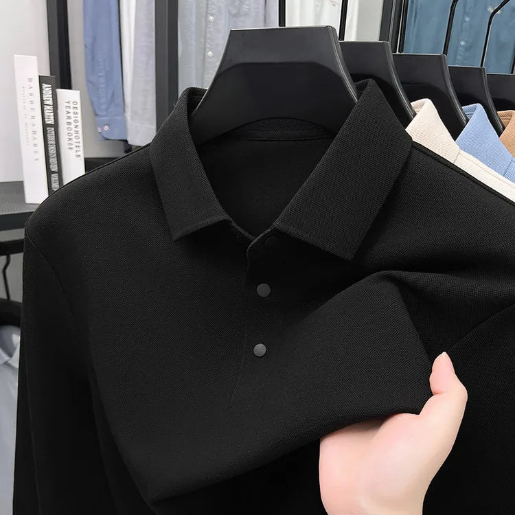 Men's Premium Long Sleeve Polo Shirt - Mercerized Pique Cotton, Seamless Collar and Cuff Design (12 Colors Available)