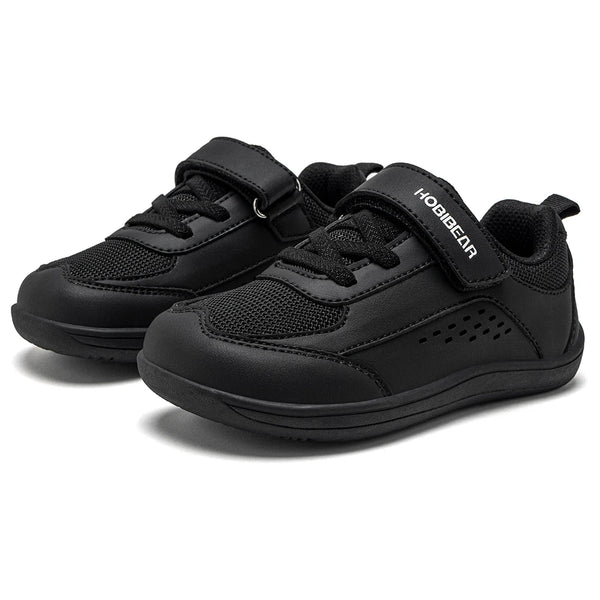 HOBIBEAR Kids Toddler Wide Toe Shoes Barefoot Hook Loop Sneakers Zero Drop Artificial Leather Mesh Non-Slip Shoes