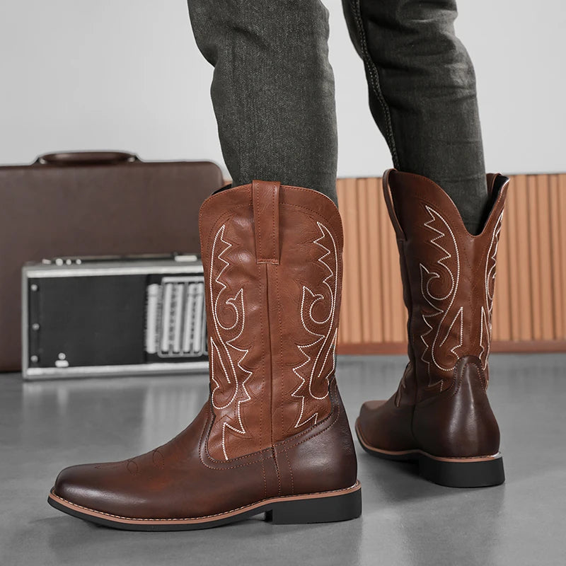 Men's embroider high top boots four seasons light non-slip comfort soft-sole outdoor boots fashion British walking casual boots