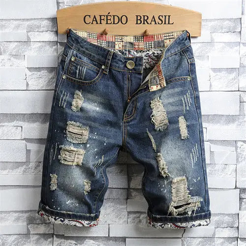 2026 Summer Men's Blue Ripped Jeans Shorts, Fashion Casual Denim Shorts, Plus Size 28-34 36 38 40 Men Slacks