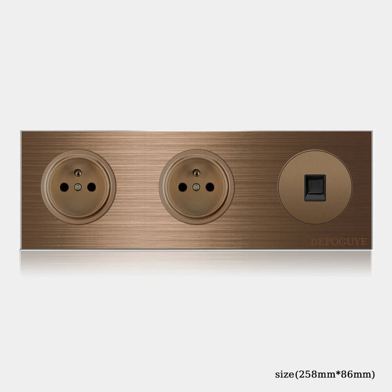 High quality coffee color universal Retro Eu FR 220V wall light switch,Reset button switch electrical socket with LED indicator