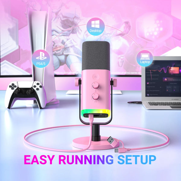 មីក្រូហ្វូនឌីណាមិក FIFINE USB/XLR ជាមួយនឹងការគ្រប់គ្រង RGB/រន្ធដោតកាស/បិទសំឡេង មីក្រូហ្វូនសម្រាប់លេងហ្គេមកុំព្យូទ័រ YouTube ផ្សាយផ្ទាល់ AmpliGame-AM8P