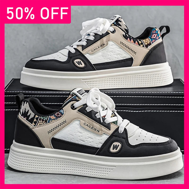 Men Board Shoes Leather Breathe Fashion Lace Up Casual Shoes Comfort Outdoor Walking Soft Sole Anti Slip Versatile Casual Shoes