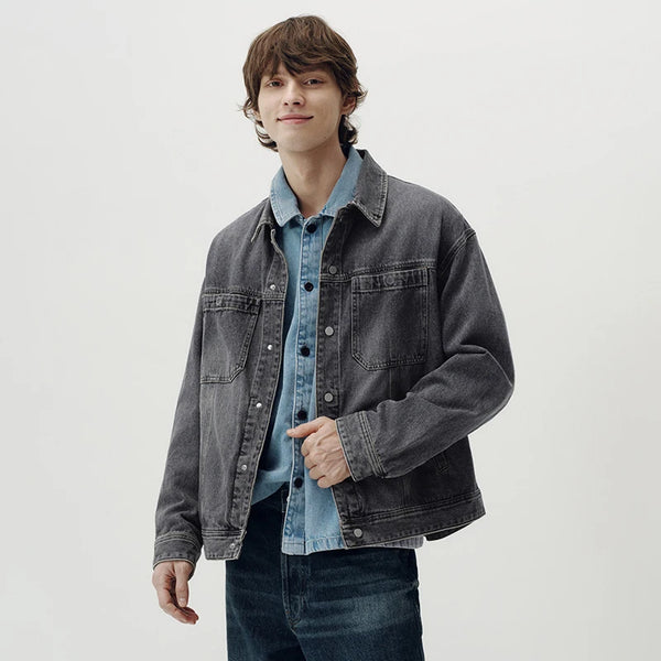 អាវក្រៅបុរស Semir Denim Retro រលុង ហោប៉ៅងាយស្រួលប្រើ Street Casual Style រដូវស្លឹកឈើជ្រុះ Outerwear Urban Daily Set 2026