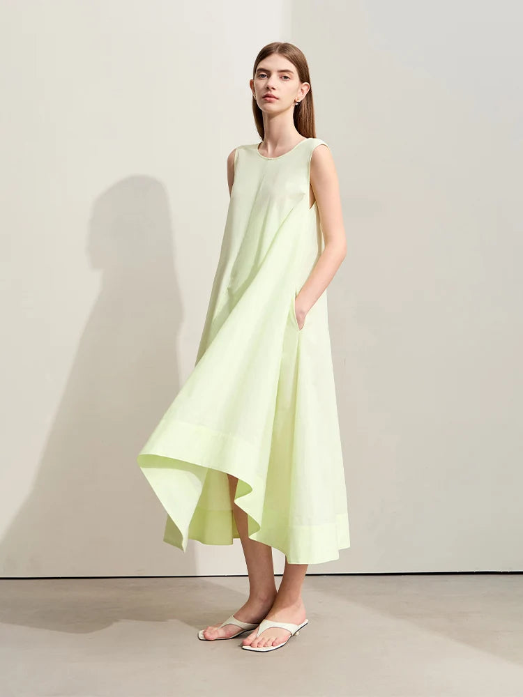 រ៉ូបវែង Amii Minimalism សម្រាប់នារី រដូវក្តៅ ឆ្នាំ២០២៦ រ៉ូបថ្មី កអាវ O-Neck ដៃអាវគ្មានដៃ រាងមិនទៀងទាត់ រ៉ូបរាងអក្សរ A រលុង ឆើតឆាយ 12452024