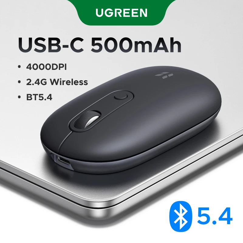 UGREEN Wireless Mouse Rechargeable Bluetooth 5.4 Ultra-thin 4000DPI 500mAh with USB-C Receiver for Apple  MacBook Mac Mini