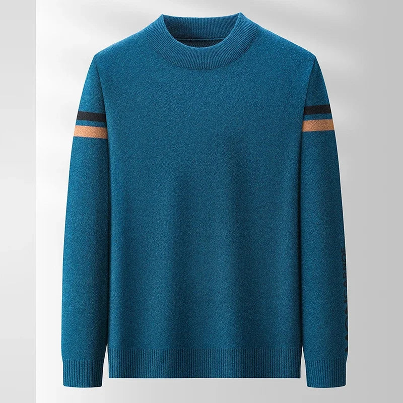 New Autumn and Winter Men's Casual and Fashionable Long Sleeved Round Neck Knitted Sweater Warm and Versatile Top
